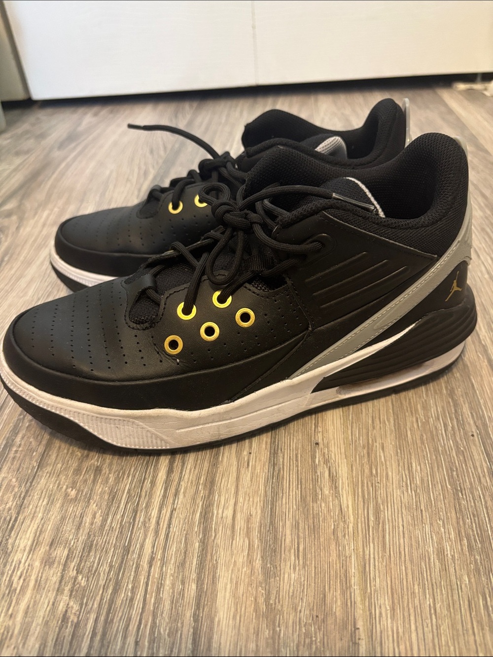 Boys Black Athletic Sneakers with Yellow Accents Jordans age 10-12